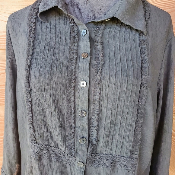 Emma James Sheer Ruffle Front Elegant Black Women's Button-Up Top Size 16W EUC - Picture 5 of 16